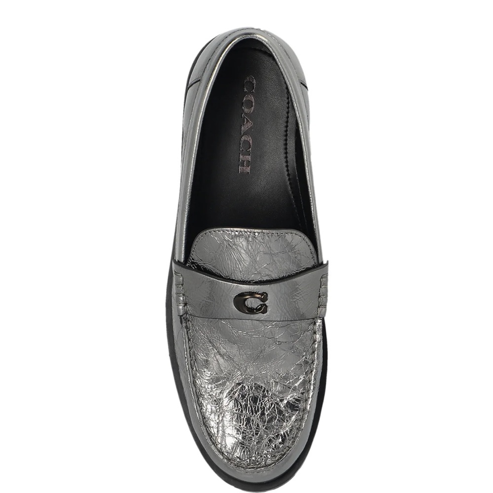 Coach Jocelyn Crinkle Leather Logo
 Silver Loafers Size 6 NWT‎ - Picture 4 of 14